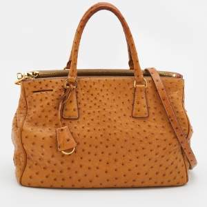 Pre Owned Prada Tan Ostrich Double Zip Tote