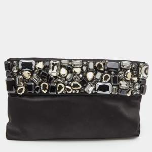 Pre Owned Prada Black Satin Crystal Embellished Clutch