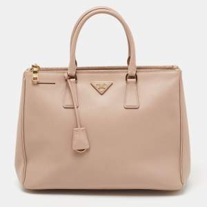 Pre Owned Prada Beige Saffiano Leather Medium Galleria Zip Tote