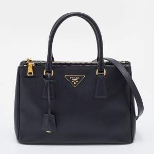 Pre Owned Prada Black Saffiano Leather Small Galleria Tote