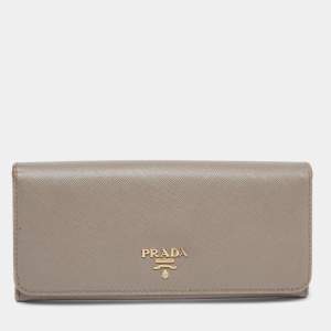 Pre Owned Prada Dark Beige Saffiano Leather Flap Continental Wallet