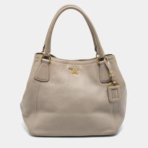 Pre Owned Prada Grey Leather Sacca 2 Manici Tote