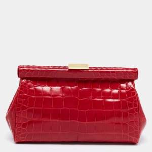 Pre Owned Prada Red Alligator Frame Clutch