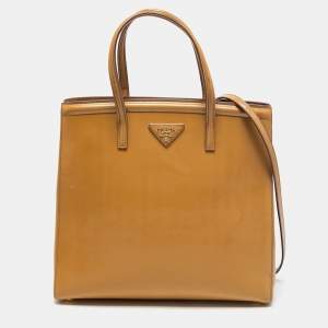 Pre Owned Prada Yellow Saffiano Lux Leather Parabole Tote
