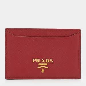 Pre Owned Prada Red Saffiano Lux Leather Card Holder