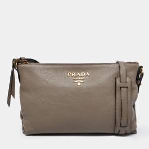 Pre Owned Prada Grey Vitello Daino Leather Crossbody Bag