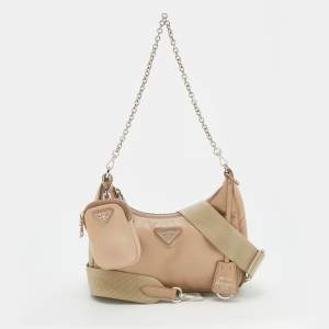 Pre Owned Prada Beige Nylon Re-Edition 2005 Shoulder Bag
