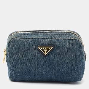 Pre Owned Prada Blue Denim Cosmetic Pouch 