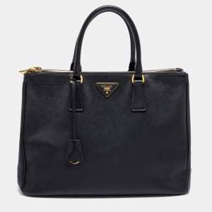 Pre Owned Prada Black Leather Large Double Zip Tote