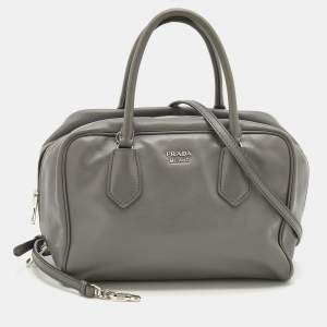 Pre Owned Prada Grey Leather Bauletto Bag