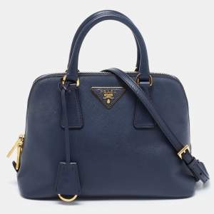 Pre Owned Prada Dark Blue Saffiano Lux Leather Small Promenade Satchel