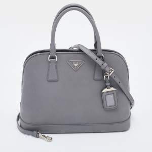 Pre Owned Prada Grey Saffiano Lux Leather Open Promenade Satchel
