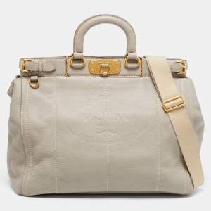 Pre Owned Prada Grey Leather Cervo Frame Satchel
