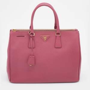Pre Owned Prada Pink Saffiano Leather Large Double Zip Tote