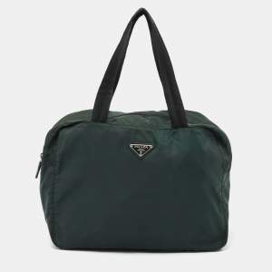 Pre Owned Prada Dark Green Nylon Satchel