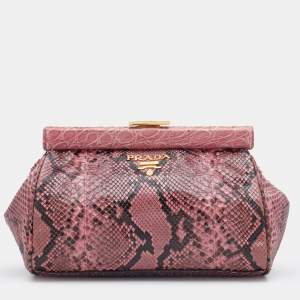 Pre Owned Prada Pink Python and Alligator Frame Clutch