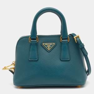 Pre Owned Prada Green Saffiano Leather Mini Promenade Satchel