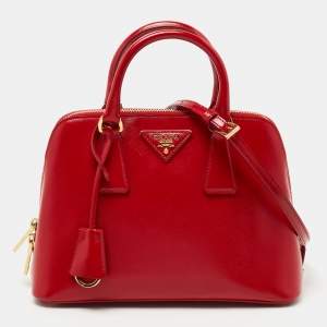 Pre Owned Prada Red Saffiano Vernice Leather Mini Promenade Satchel
