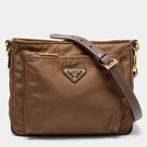 Pre Owned Prada Brown Tessuto Nylon and Leather Crossbody Bag