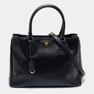 Pre Owned Prada Black Saffiano  Leather Zip Tote