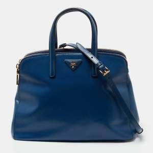Pre Owned Prada Blue Saffiano Lux Leather Promenade Satchel