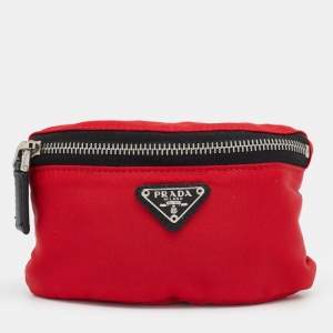 Pre Owned Prada Red Nylon Mini Pouch