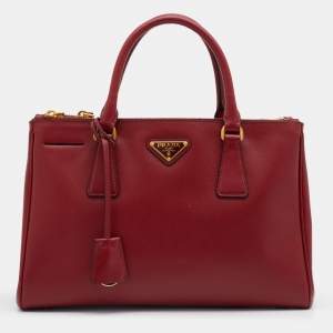 Pre Owned Prada Red Saffiano Leather Small Double Zip Tote