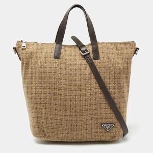 Prada Beige/Brown Printed Canvas Tote