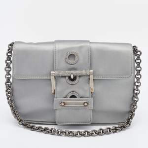 Pre Owned Prada Grey Satin Buckle Chain Bag