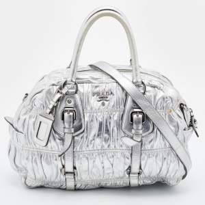 Pre Owned Prada Silver Gaufre Leather Satchel