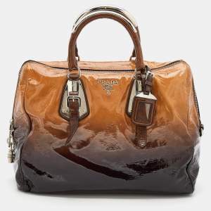 Prada Brown/Beige Ombre Patent Leather Sfumata Satchel