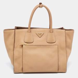Pre Owned Prada Beige Leather Medium Twin Pocket Tote