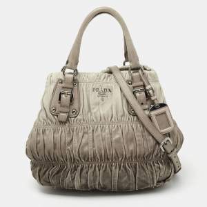 Pre Owned Prada  Grey Leather Gaufre Tote