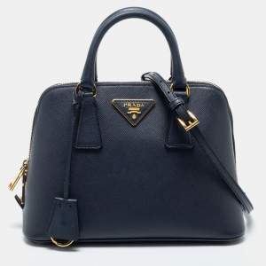Pre Owned Prada Dark Blue Saffiano Lux Leather Small Promenade Satchel