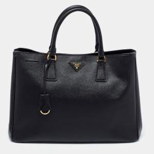 Pre Owned Prada Black Saffiano Leather Gardener's Tote