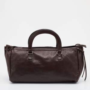 Pre Owned Prada Brown Leather Boston Bag 