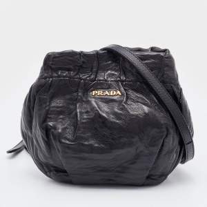 Pre Owned Prada Black Leather Mini Antique Bucket Crossbody Bag