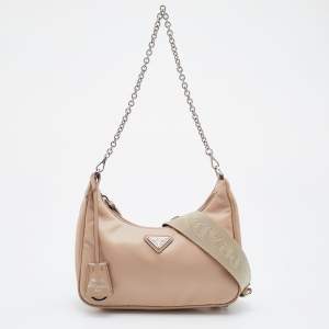 Pre Owned Prada Beige Nylon Re-Edition 2005 Shoulder Bag