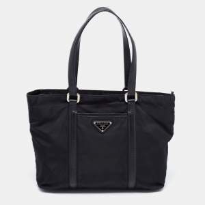 Pre Owned Prada Black Nylon and Leather Tote