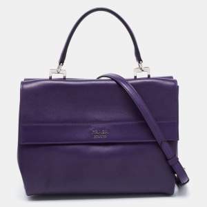 Pre Owned Prada Purple City Leather Turnlock Top Handle Bag