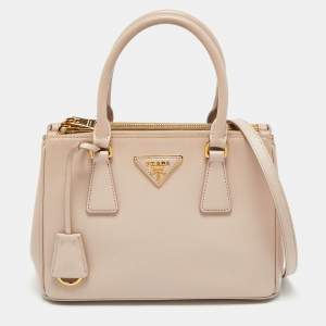 Pre Owned Prada Beige Saffiano Lux Leather Small Galleria Double Zip Tote 