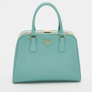 Prada Turquoise Blue Saffiano Leather Pyramid Frame Satchel