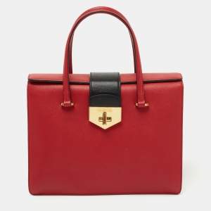 Prada Red/White Leather Flap Tote