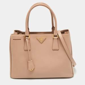 Prada Beige Saffiano Leather Galleria Double Zip Tote