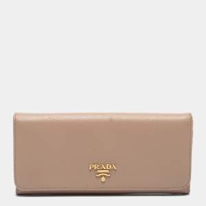 Pre Owned Prada Dusty Pink Saffiano Leather Flap Continental Wallet
