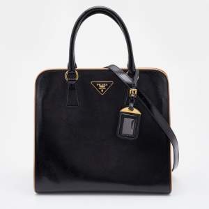 Pre Owned Prada Black Patent Leather Open Satchel