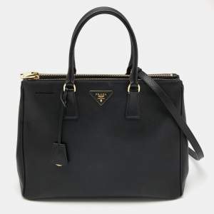 Pre Owned Prada Black Saffiano Lux Leather Large Galleria Double Zip Tote