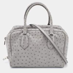Pre Owned Prada Grey Ostrich Leather Bauletto Bag