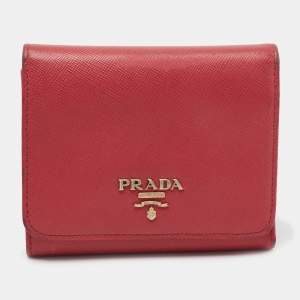 Pre Owned Prada Pink Saffiano Leather Trifold Wallet