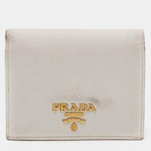 Pre Owned Prada White Saffiano Leather Bifold Wallet